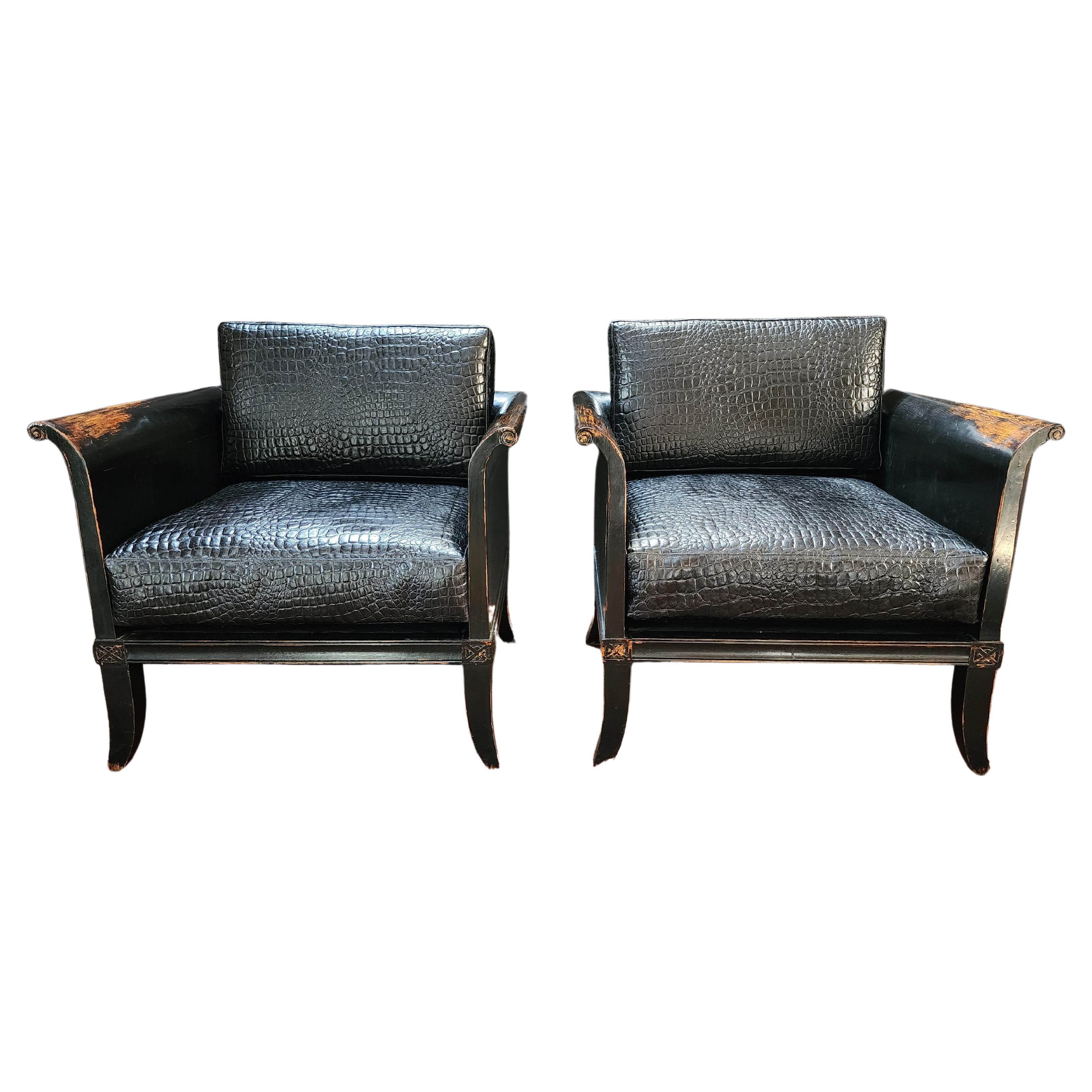 Fait main Paire de chaises longues en cuir de style Ming Ming en vente