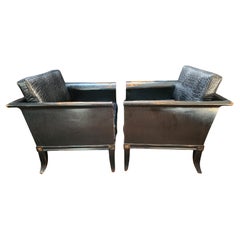 Pair Of Ming Style Leather Lounge Chairs