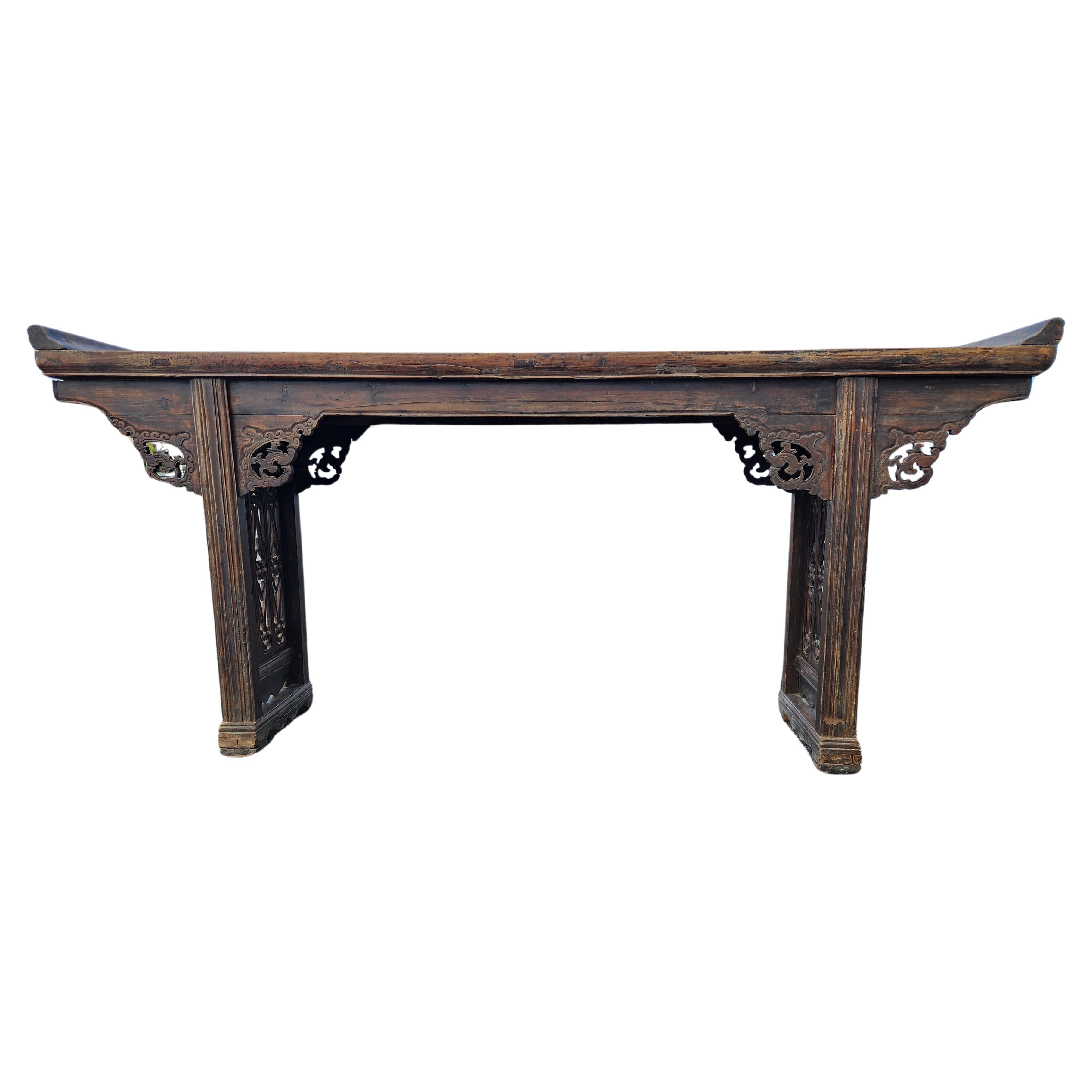 A large elm-wood altar or console table with everted flanges or 'qiaotou' (commonly called 