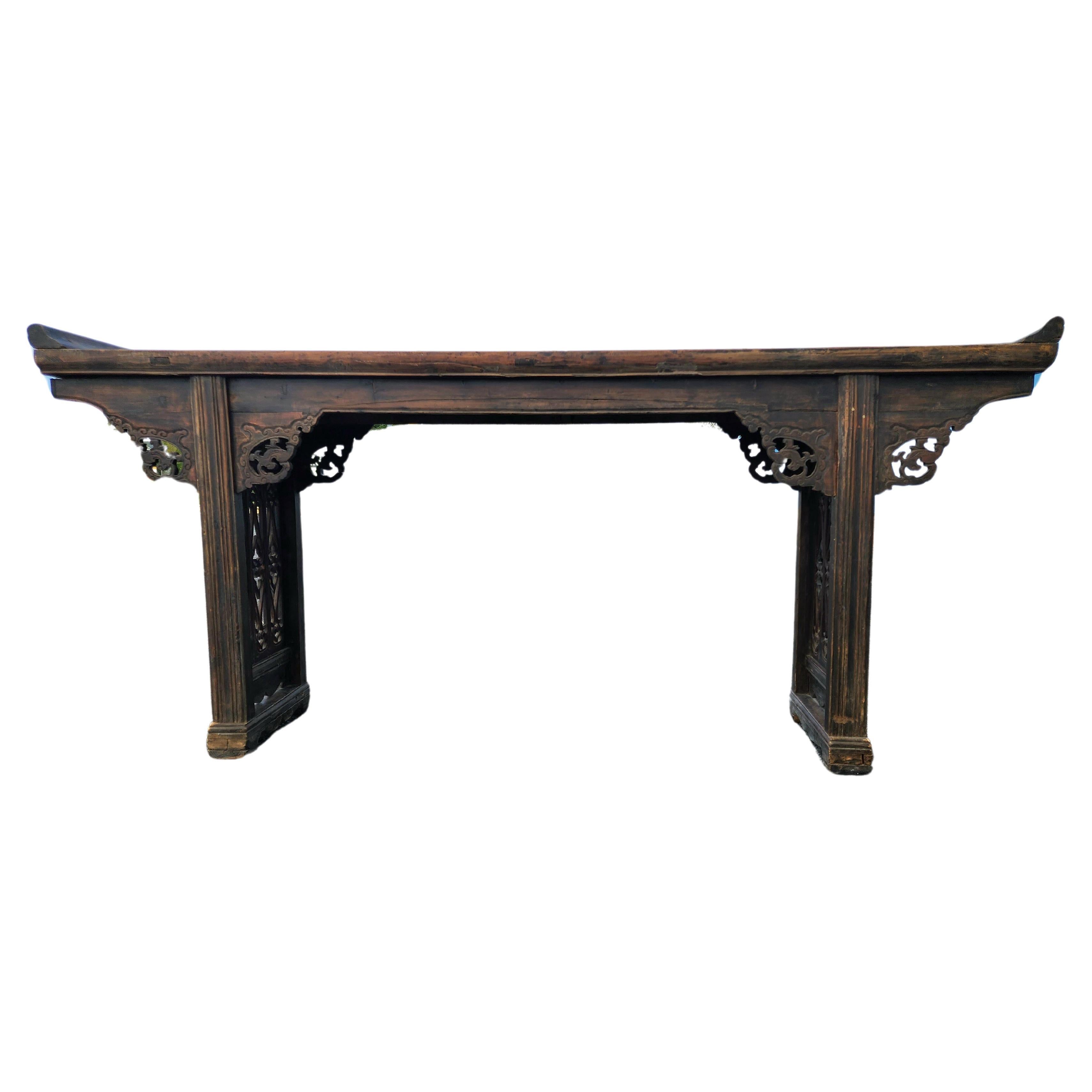 A large elm-wood altar or console table with everted flanges or 'qiaotou' (commonly called 