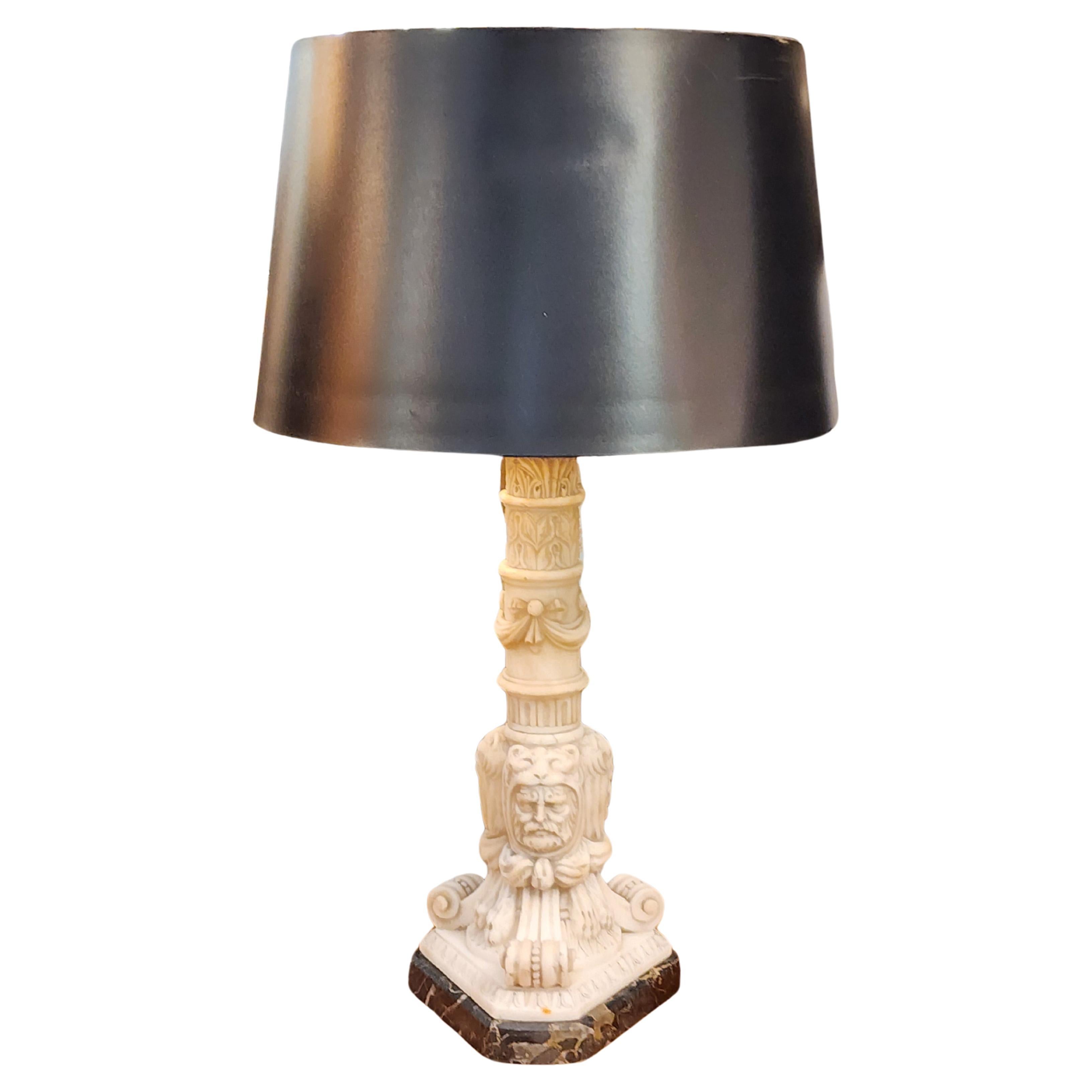 Neoclassical Carved Marble Table Lamp Grand Tour For Sale