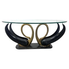 Mesa de Cocktail Cisne de Latón Estilo Maison Jansen