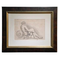 18th Century Neoclassical Drawing of Nude Male Reclining on Paper