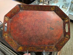 18th Century Red Painted and Gilded Tole Tray
