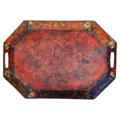 18th Century Red Painted and Gilded Tole Tray