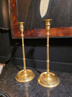 Pair Of Tall 18th Century Georgian Brass Candlesticks England Circa 1760s