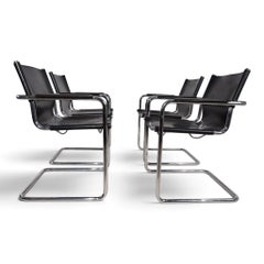 Matteo Grassi Visitor Chair Set of 4 - Leather/Chrome Cantilever Chairs, 1970