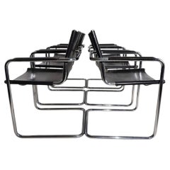Matteo Grassi Set of 6 Visitor Chairs, Leather/Chrome Dining Chairs, 1970