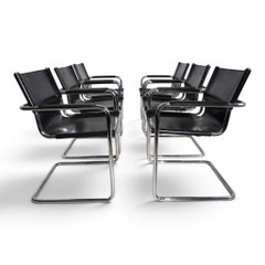 Matteo Grassi Set of 6 Visitor Chairs, Leather/Chrome Dining Chairs, 1970