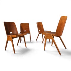 Lot de 4 chaises de salle à manger d'inspiration Bauhaus, empilables, 1950