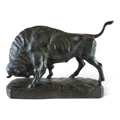 Escultura de un bisonte de estilo Art Déco de EJM, cerámica alemana, 1930, esmalte texturizado