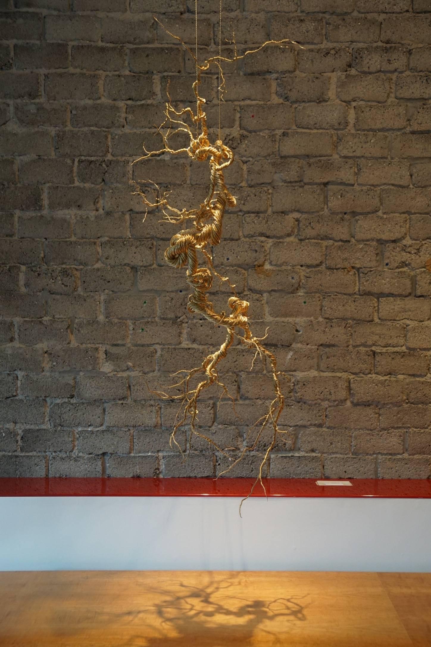 Untitled Twisted Brass Lit Sculpture In Excellent Condition For Sale In Los Angeles, CA