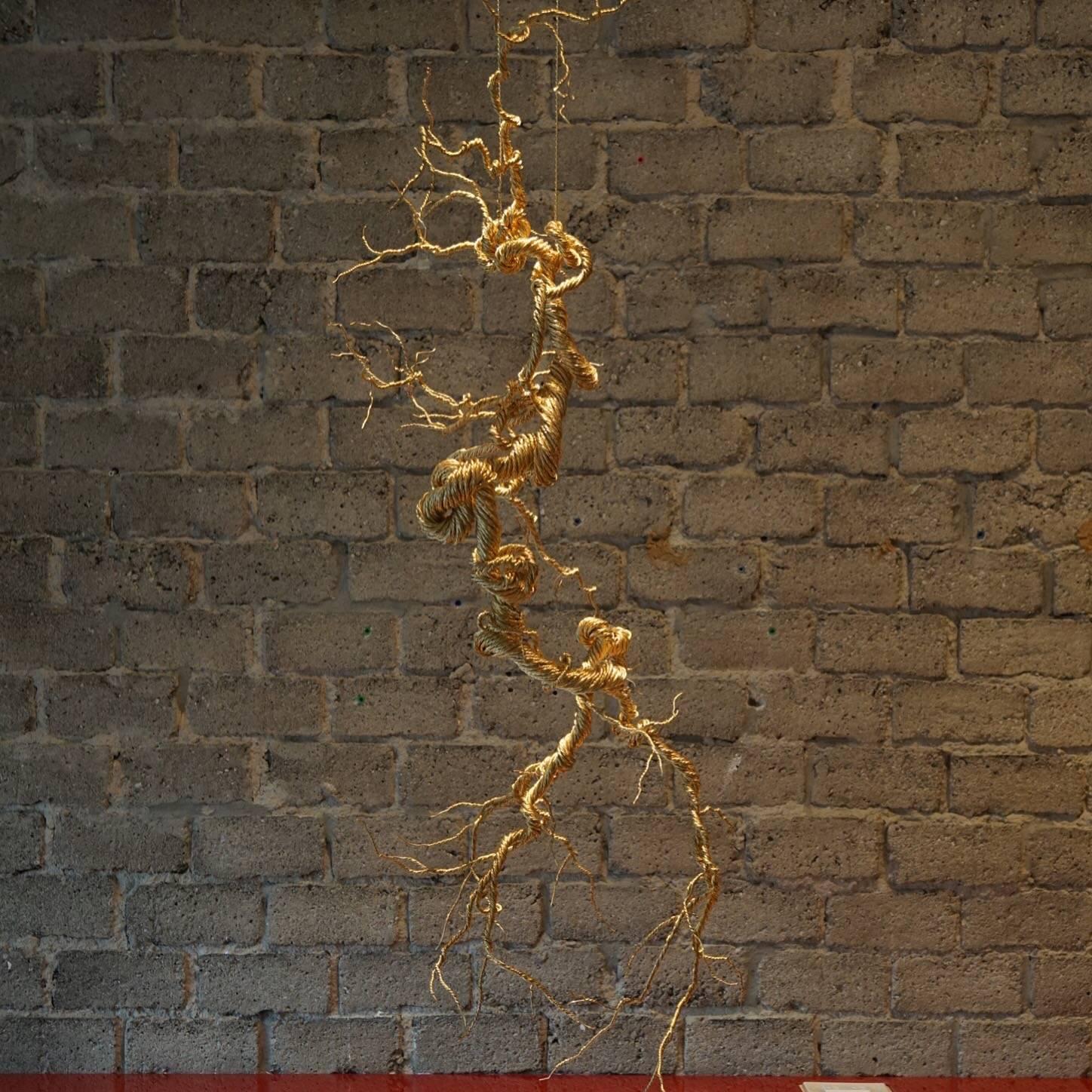 Contemporary Untitled Twisted Brass Lit Sculpture For Sale