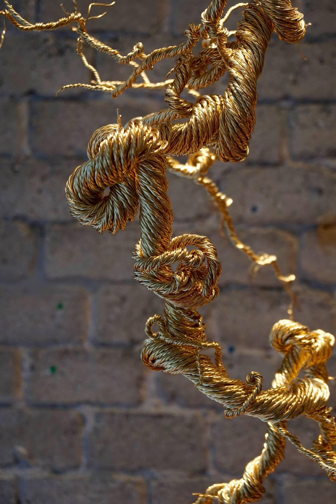 Untitled Twisted Brass Lit Sculpture For Sale 1