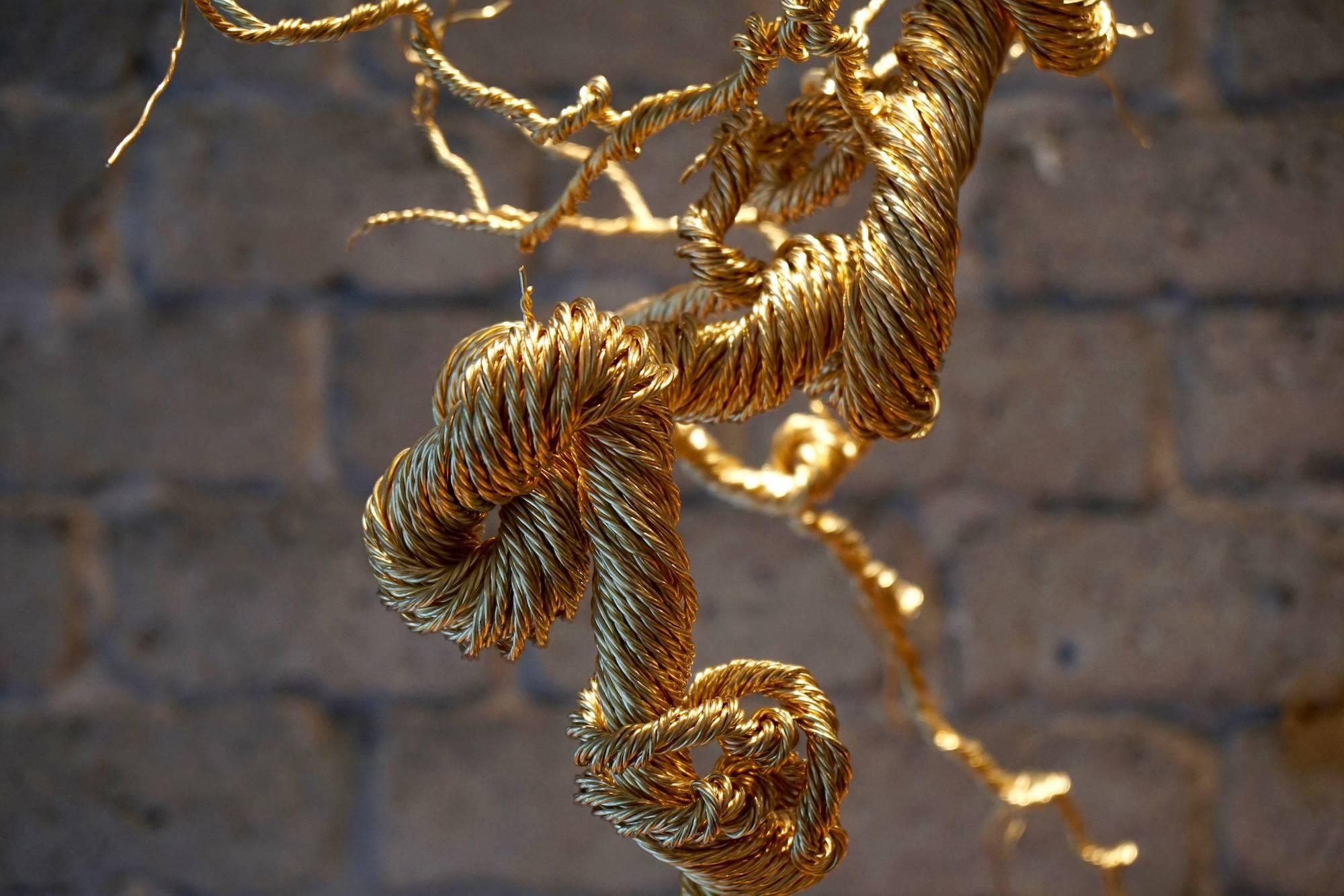 Untitled Twisted Brass Lit Sculpture For Sale 2