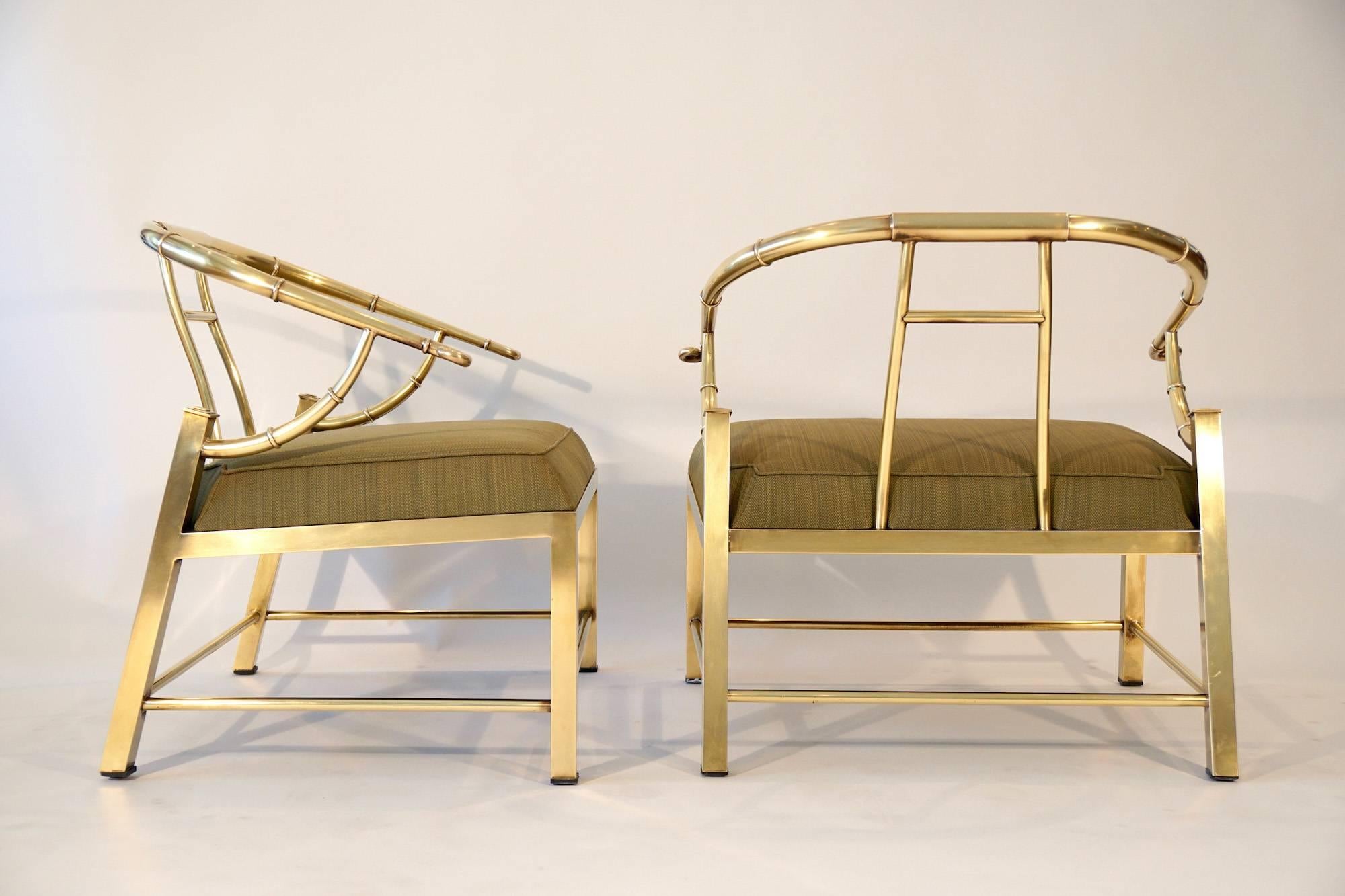 Mid-Century Modern Pair of Brass Lounge Chairs by Mastercraft