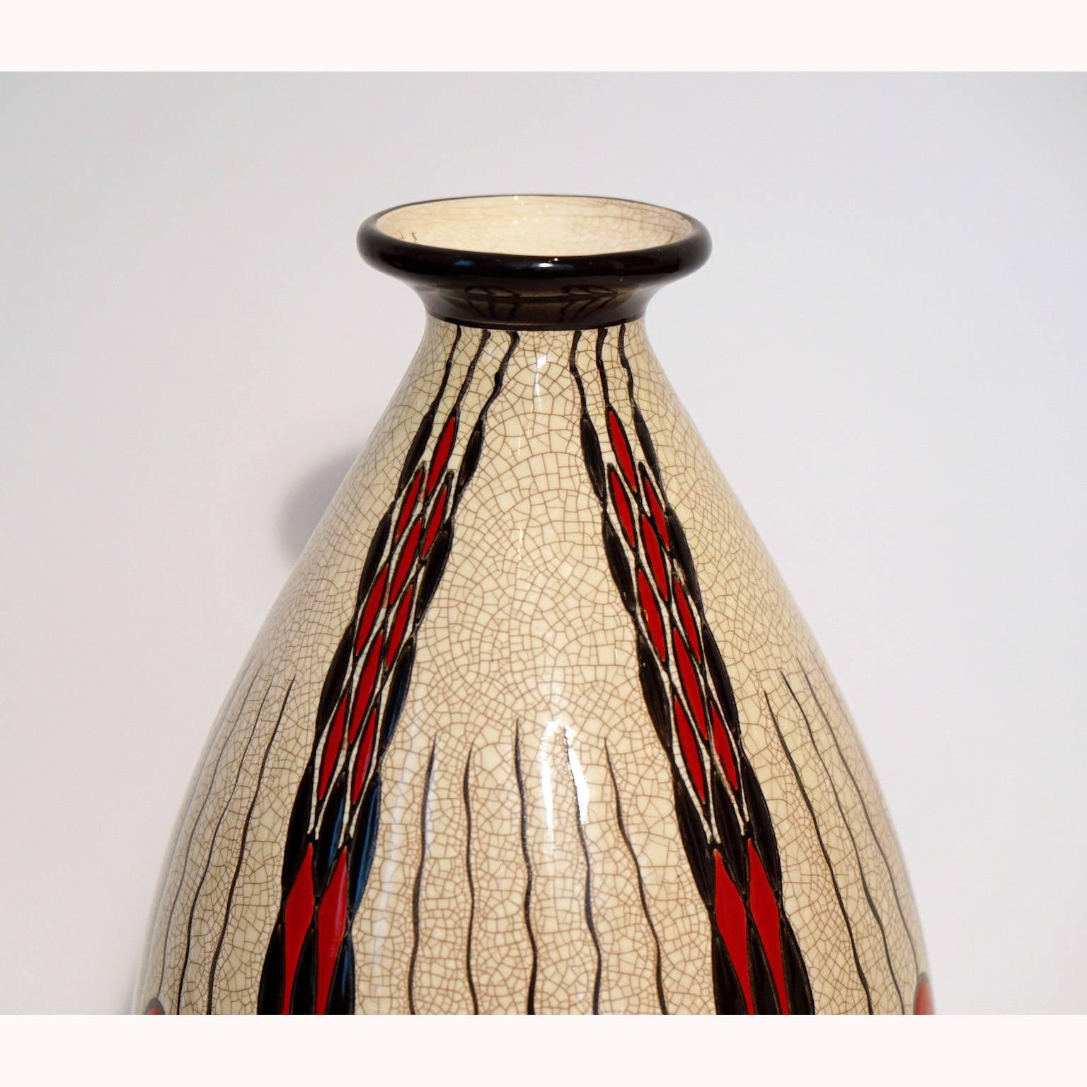 Earthenware vase by Charles Catteau. Polychrome design with geometric patterns. See page 238 