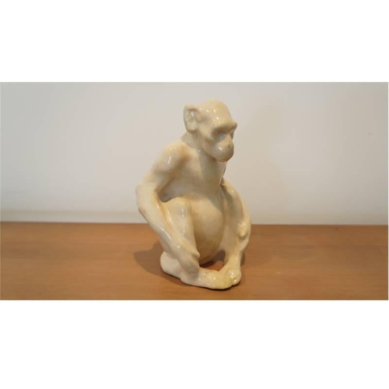 Hauntingly beautiful ceramic monkey attributed to Claude Levy for primavera.
  