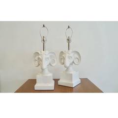 Pair of Ceramic Ram's Head Table Lamps