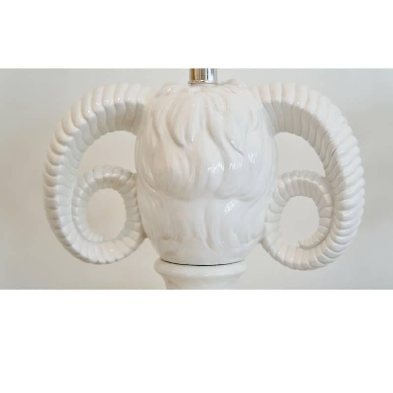 Pair of Ceramic Ram's Head Table Lamps For Sale 2