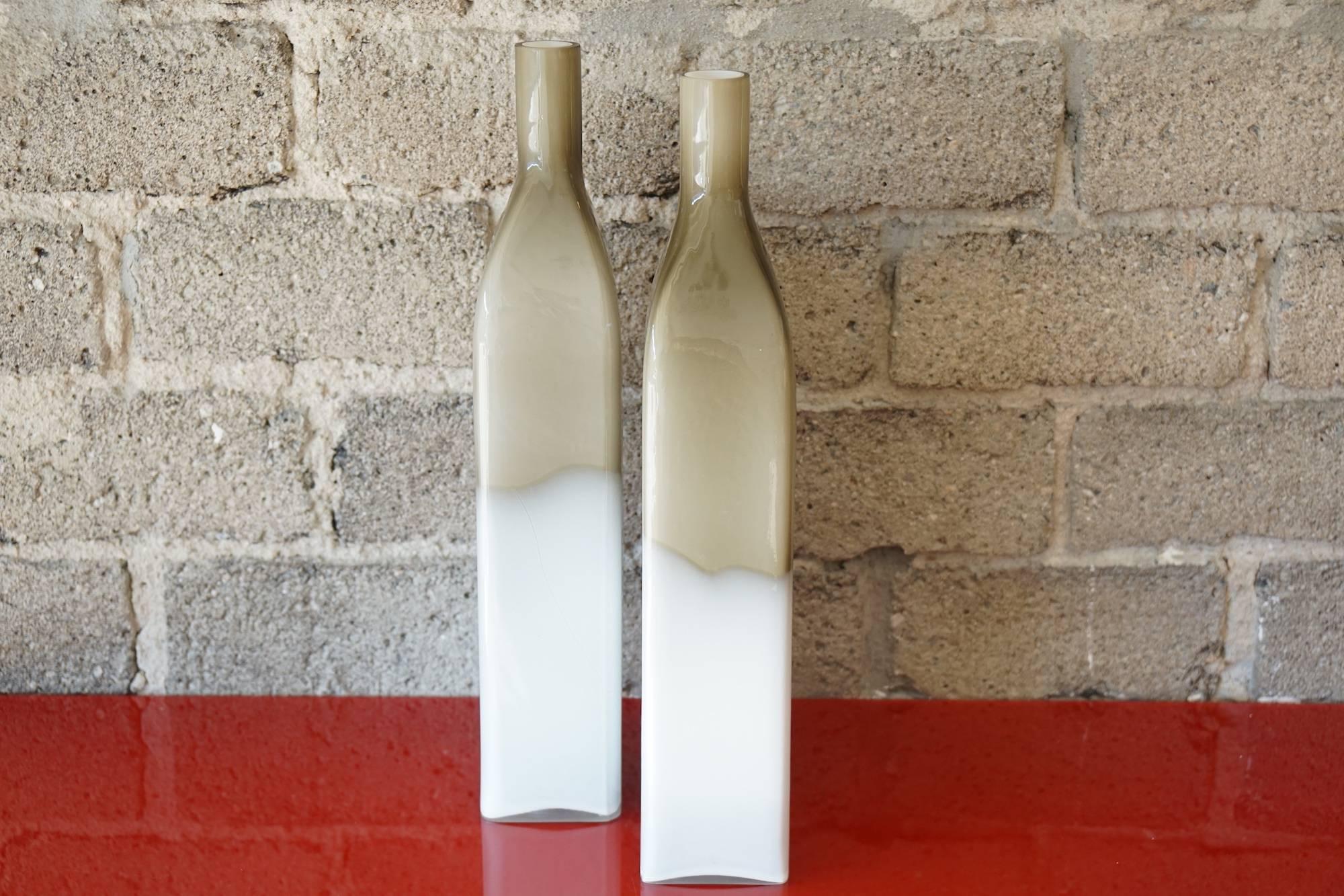 Mid-Century Modern Pair of Mid-Century Cased Glass Bottles For Sale