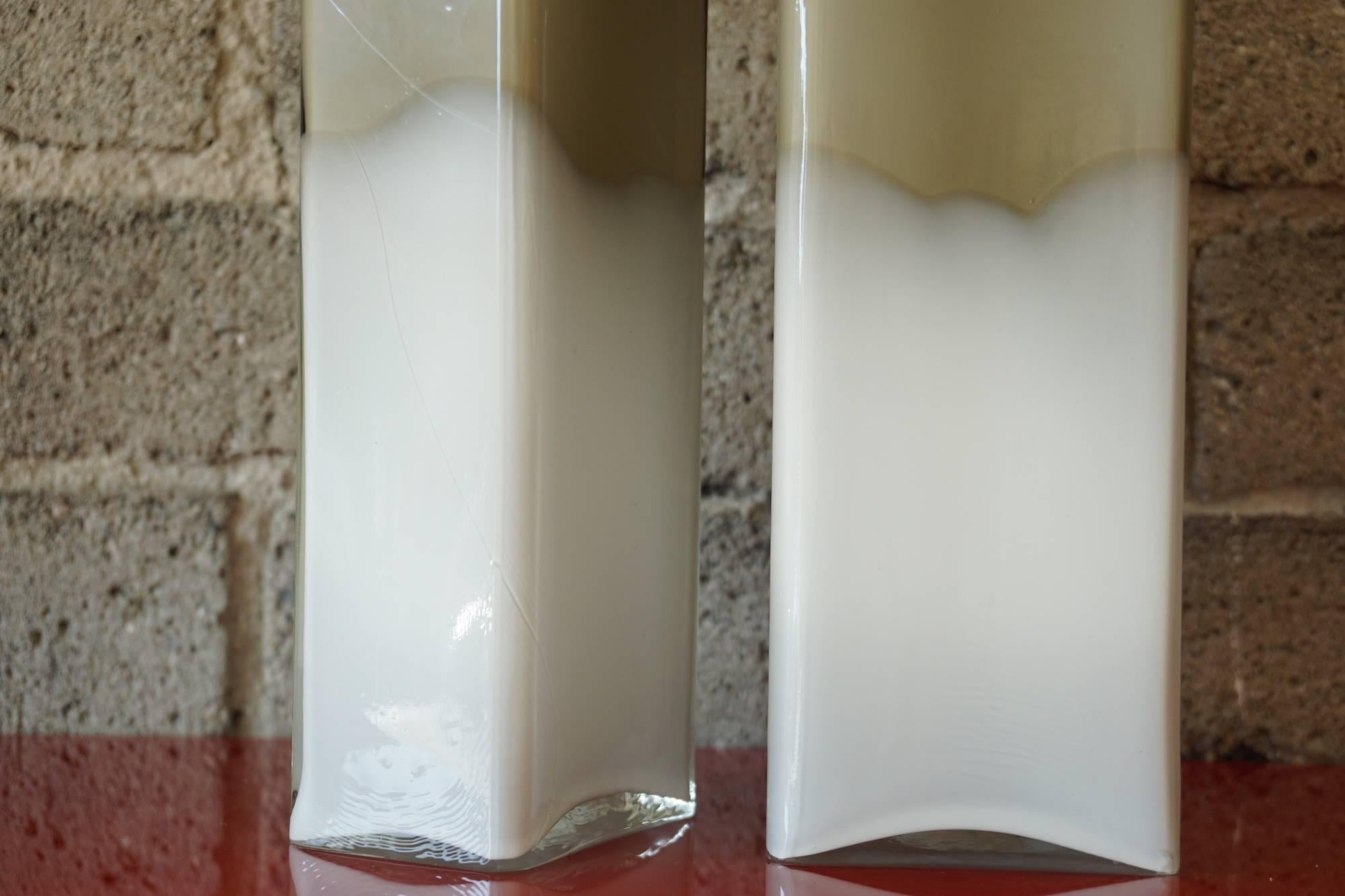 Blown Glass Pair of Mid-Century Cased Glass Bottles For Sale
