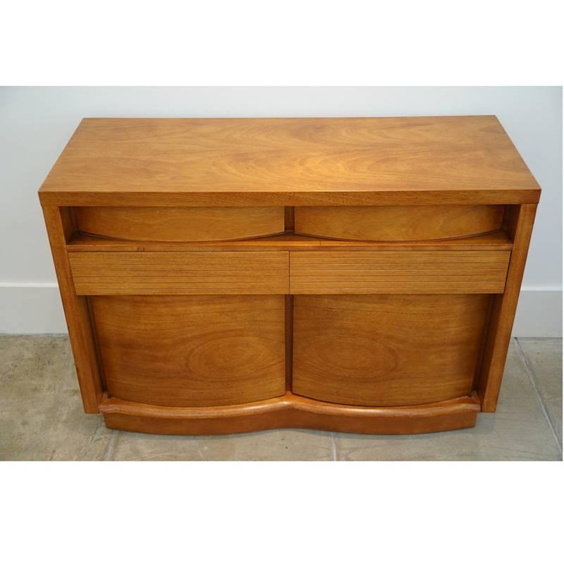 Mid-Century Modern Teak Bow Front Cabinet For Sale