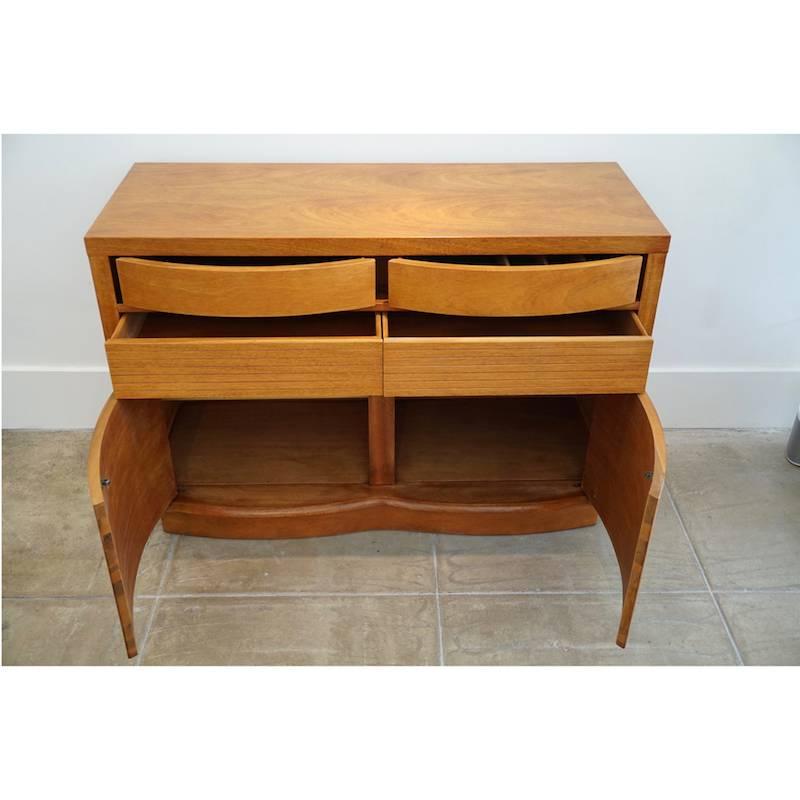 American Teak Bow Front Cabinet For Sale