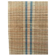 Antique Hand-Woven American Rag Runner in Pale Blue, Pink, and Wheat Colors