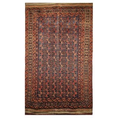 Vintage Baluch Tribal Area Rug in Allover Geometric Pattern in Navy Blue, Brown