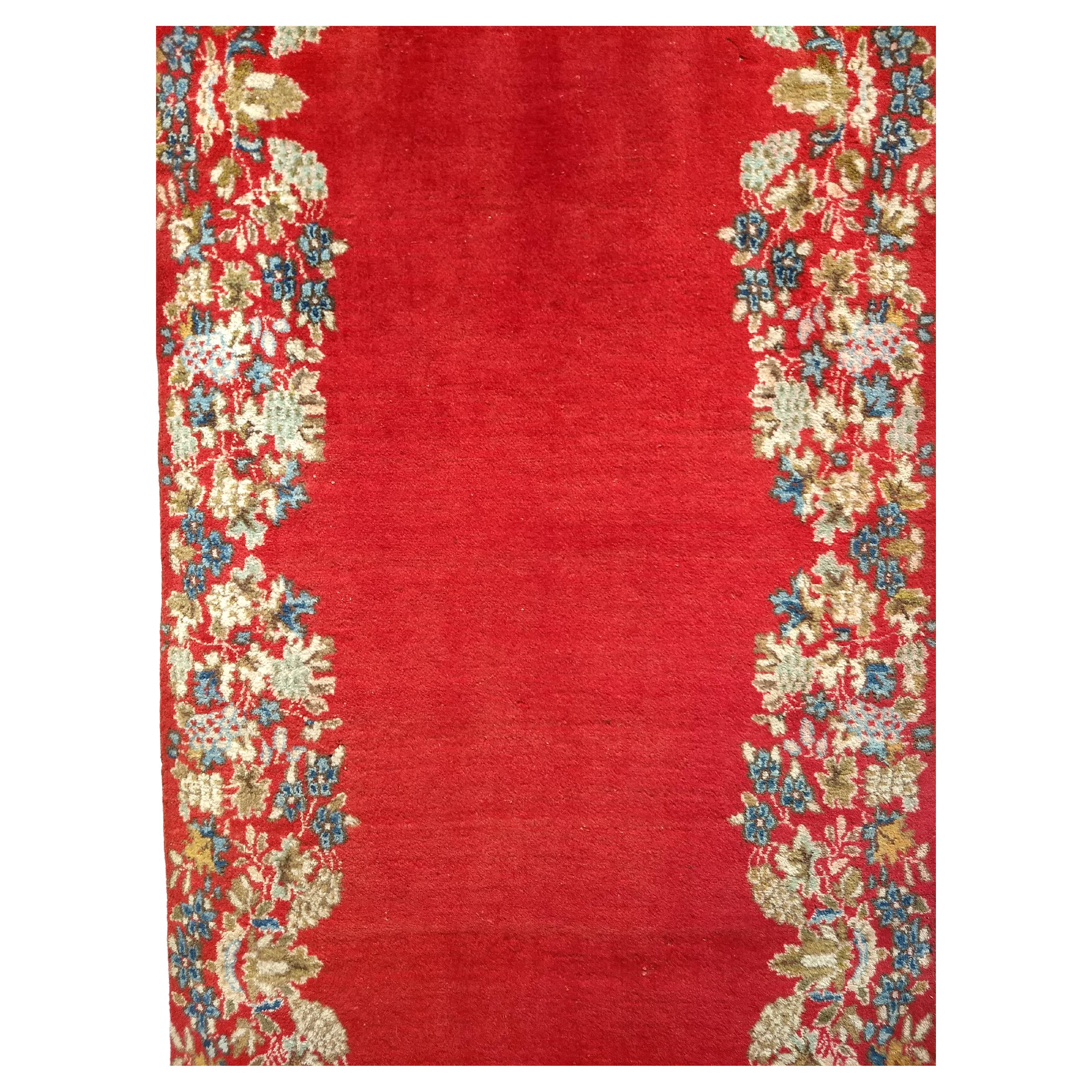  Vintage Persian Kerman Runner in Floral Design in Red, Yellow, Green, Blue For Sale