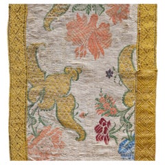 18th Century European Hand Embroidered Silk and Gilt Threads Textile Panel
