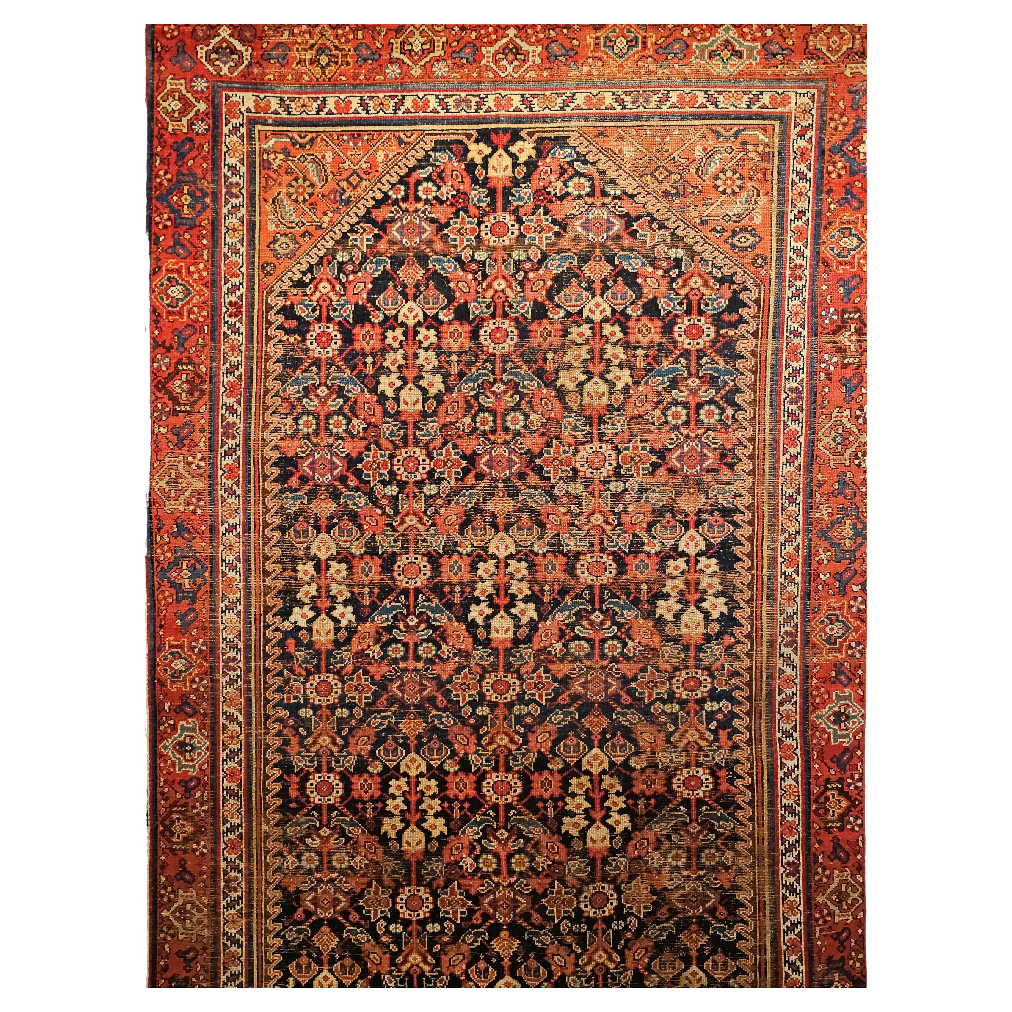 19th Century Persian Malayer in an All Over Pattern in Navy Blue, Red, Ivory For Sale