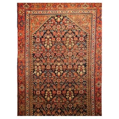 Used 19th Century Persian Malayer in an All Over Pattern in Navy Blue, Red, Ivory