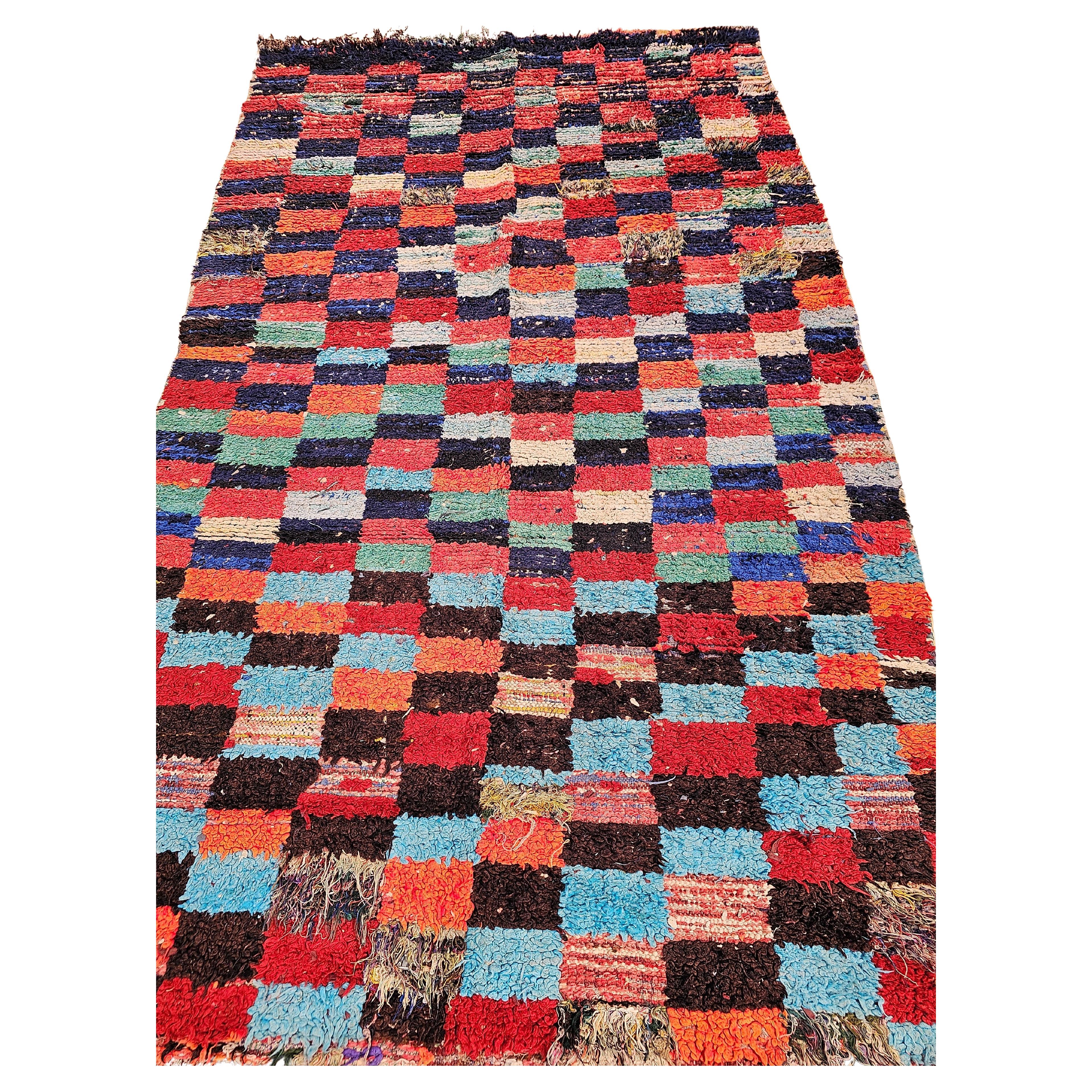 Vintage Handwoven Moroccan Boucherouite Shag Rug in Checkered Pattern ...