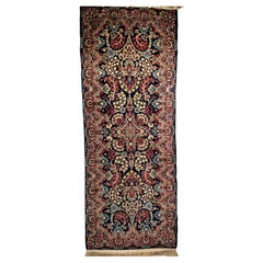 Vintage Persian Kerman Runner in All-Over Floral Pattern in Blue, Green, Red