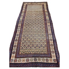 19th Century Persian Kurdish Bidjar in Allover Pattern in Pale Yellow, Ivory