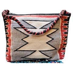 Vintage Navajo Rug Bag with Diamond Pattern in Ivory, Red, Gray & Black