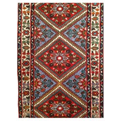 Mid-20th Century Persian Malayer Runner in Persian Blue, Red, Ivory