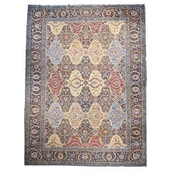 Tappeto persiano Kerman d'epoca a grandezza di palazzo con design floreale in rosso e blu.