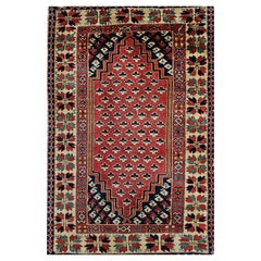 Türkischer Vintage-Dorfteppich in Rot mit geometrischem Allover-Muster in Marine, Elfenbein