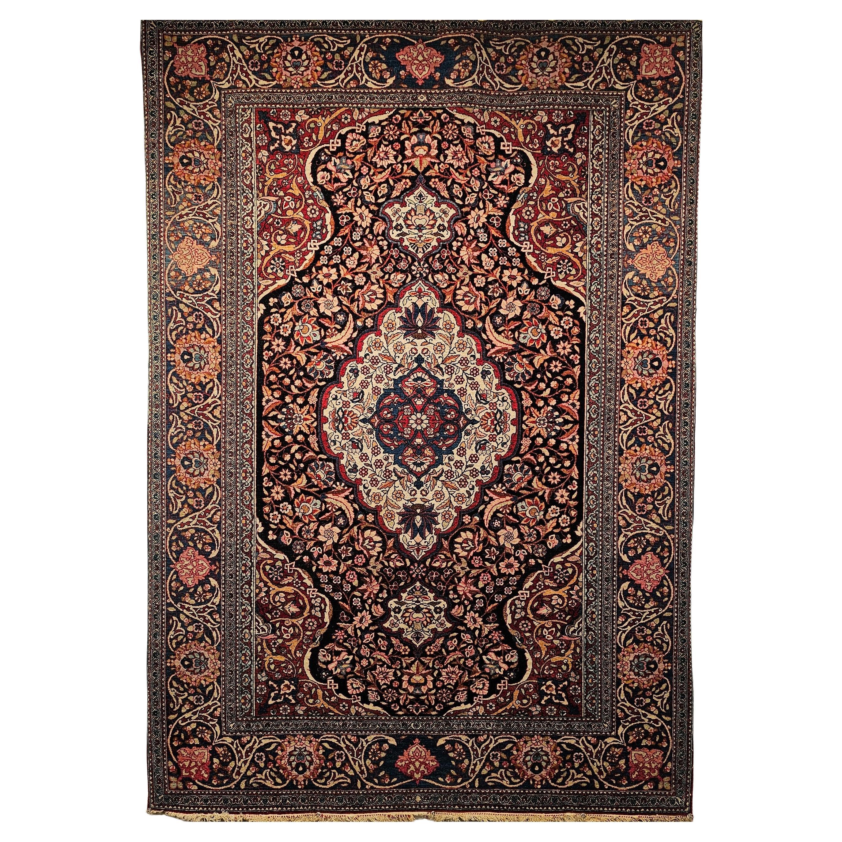 Persischer Kashan-Teppich des frühen 20. Jahrhunderts mit floralem Design in Marine, Rot und Elfenbein