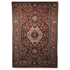 Persischer Kashan-Teppich des frühen 20. Jahrhunderts mit floralem Design in Marine, Rot und Elfenbein