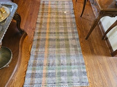 Vintage Turkish Kilim Runner, Flatwoven Stripe Pattern, Gray & Green, 3' x 8'