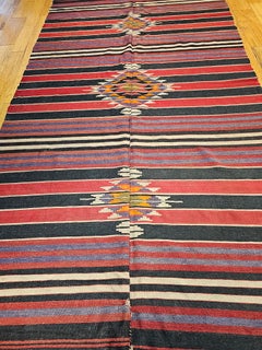 Vintage Turkish Kilim Rug, Handwoven Southwestern Stripe Pattern, 6’ x 11’