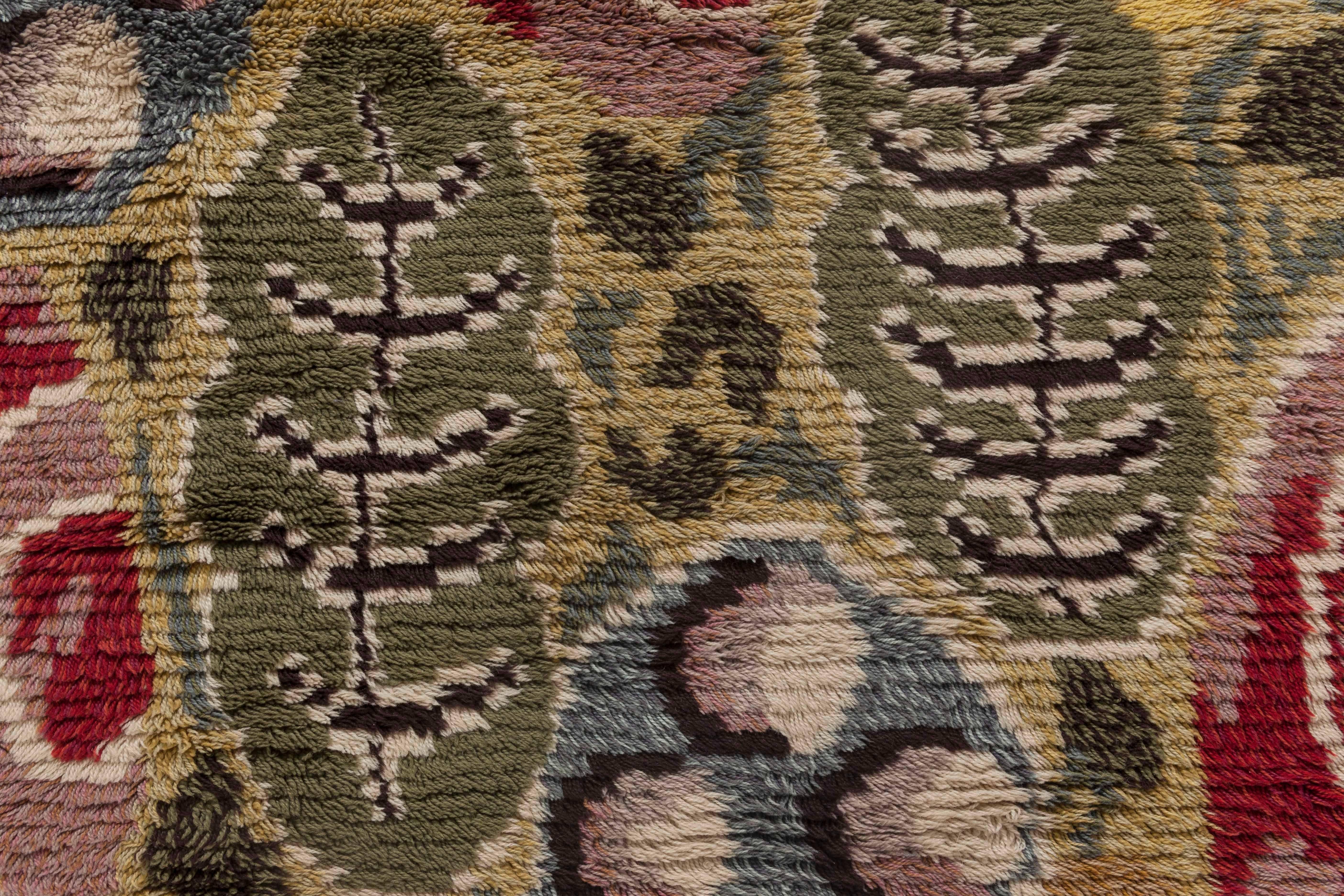 Hand-Knotted Vintage Swedish Rya Rug Attributed to Josef Frank
