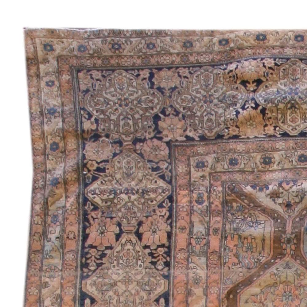 19th Century Persian Kashan Handmade Wool Rug For Sale 1