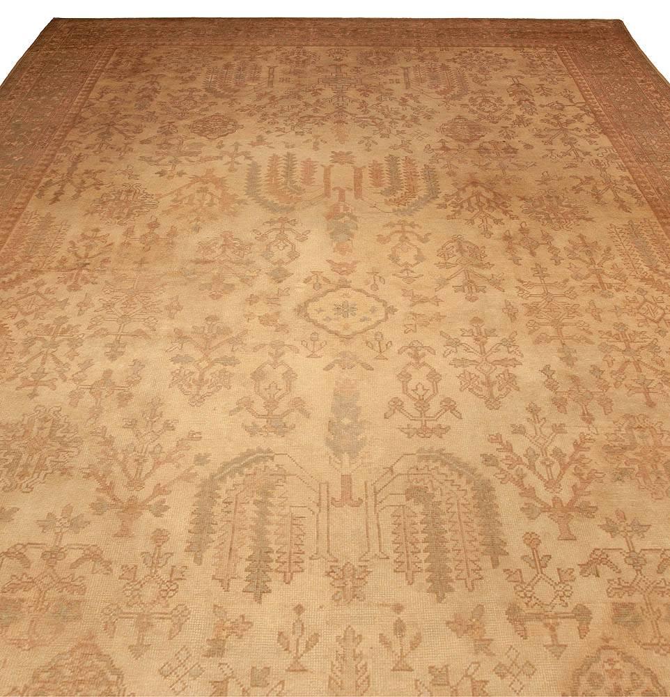 Turkish Antique Oushak Handmade Wool Carpet For Sale