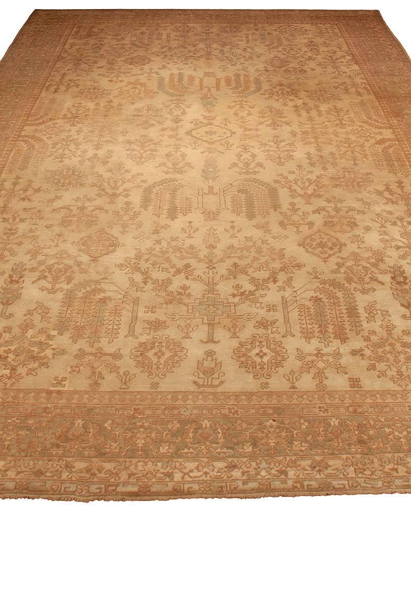 Hand-Woven Antique Oushak Handmade Wool Carpet For Sale