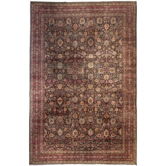 Antique Persian Kirman Botanic Handmade Wool Rug